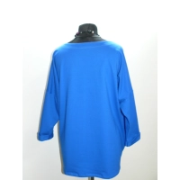 Bawełniana gruba BLUZA z wywijanym rękawem i haftem - chabrowa